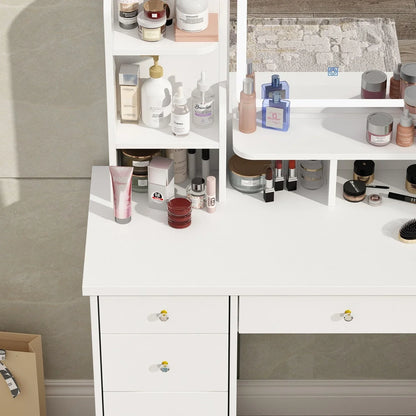 Coiffeuse avec miroir LED intégré et tabouret