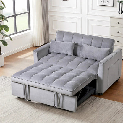 Causeuse futon moderne en velours avec dossier inclinable et poches, 2 places ??Gris foncé / Gris clair / Bleu / Noir