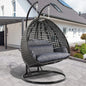 LeisureMod Fauteuil suspendu œuf 2 places avec support - Balançoire / hamac de patio en rotin osier pour extérieur/intérieur avec coussins