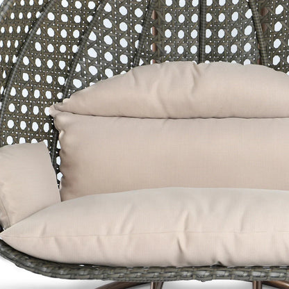 LeisureMod Fauteuil suspendu œuf 2 places avec support - Balançoire / hamac de patio en rotin osier pour extérieur/intérieur avec coussins