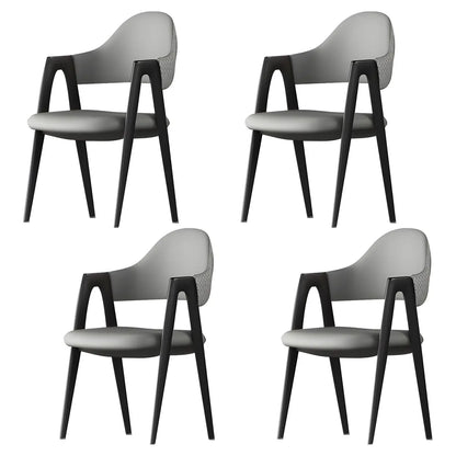 Chaise de salle à manger moderne en cuir à dossier ouvert et incurvé avec accoudoirs