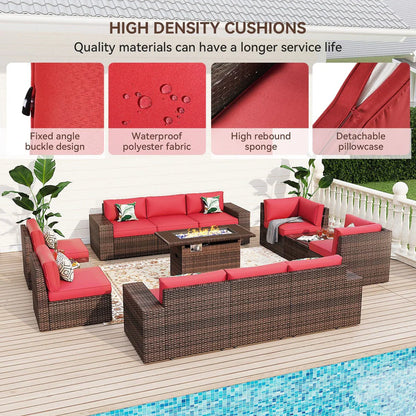 Ensemble de mobilier de jardin 13 pièces avec table brasero de 44 pouces