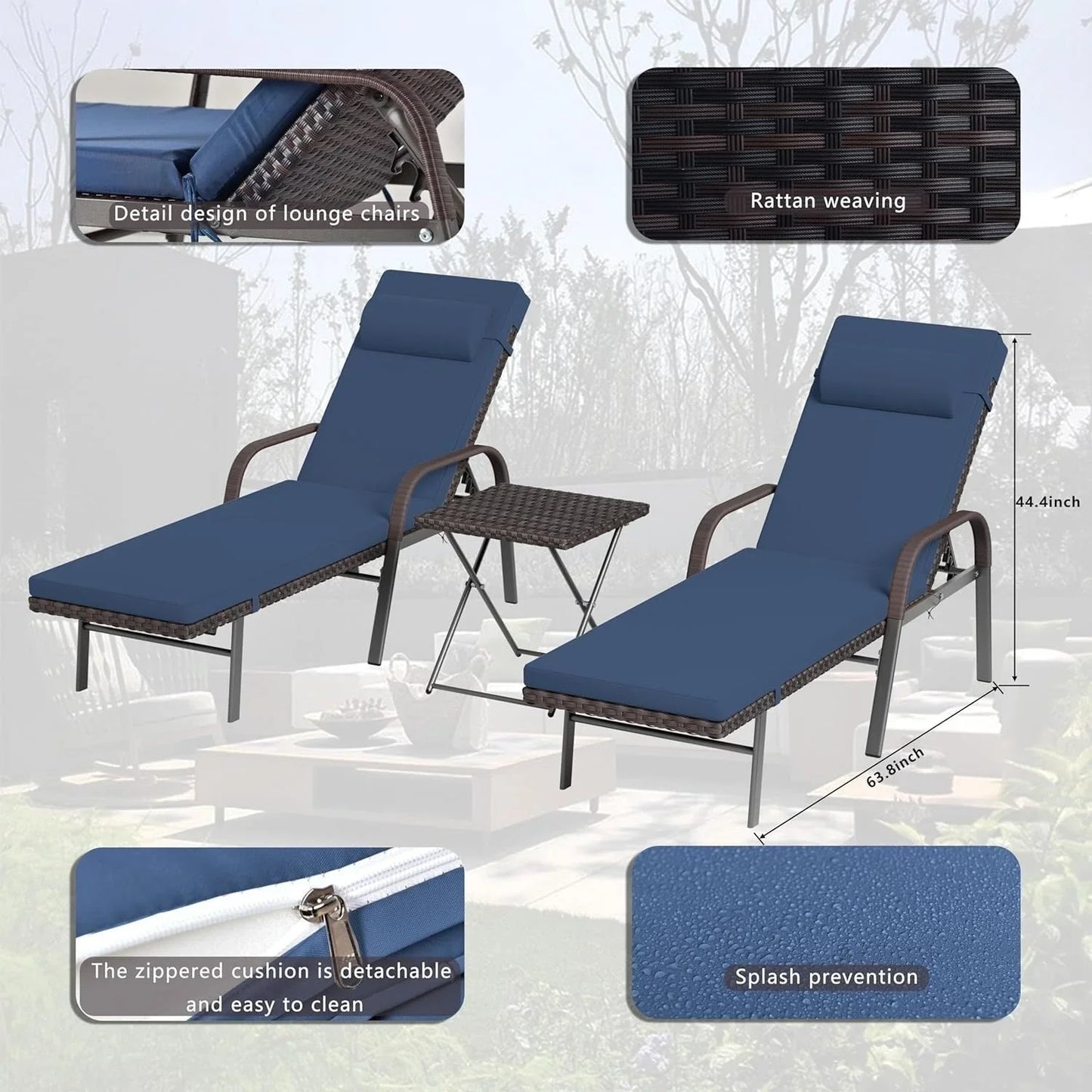 Ensemble de 3 chaises longues d'extérieur Kullavik