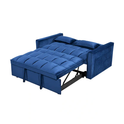 Causeuse futon moderne en velours avec dossier inclinable et poches, 2 places ??Gris foncé / Gris clair / Bleu / Noir