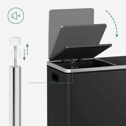 SONGMICS Poubelle double, 60L, en acier inoxydable, noire