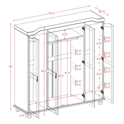 Palace Imports Kyle Armoire 4 portes 100 % en bois massif avec portes en bois massif ou portes miroir