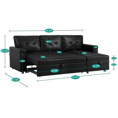 Canapé d'angle réversible convertible avec lit gigogne, méridienne de rangement et pieds durables
