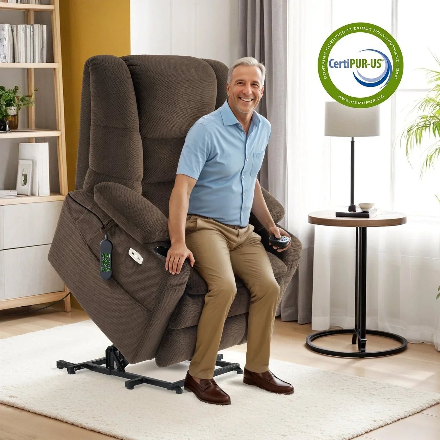 Fauteuil inclinable électrique double moteur grand et large MCombo avec massage et double chauffage pour personnes âgées de grande taille, tissu R7635
