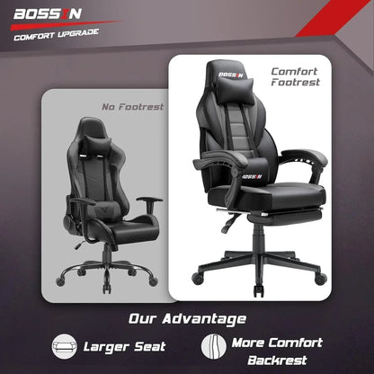 Chaise de jeu style course BOSSIN, fauteuil gamer grande taille 300 lb, chaise d'ordinateur à dossier haut