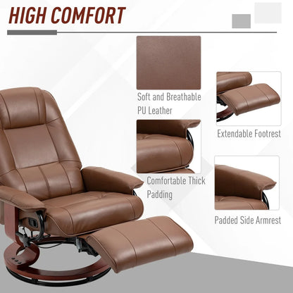Fauteuil inclinable manuel pivotant en similicuir HomCom avec repose-pieds confortable et relaxant