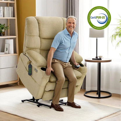Fauteuil inclinable électrique double moteur grand et large MCombo avec massage et double chauffage pour personnes âgées de grande taille, tissu R7635