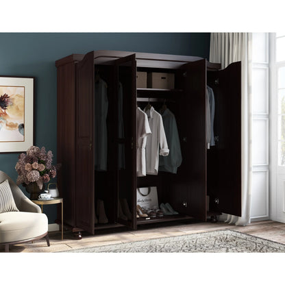 Palace Imports Kyle Armoire 4 portes 100 % en bois massif avec portes en bois massif ou portes miroir