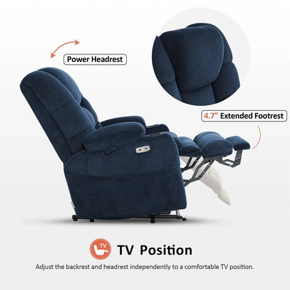 Fauteuil inclinable électrique double moteur grand et large MCombo avec massage et double chauffage pour personnes âgées de grande taille, tissu R7635