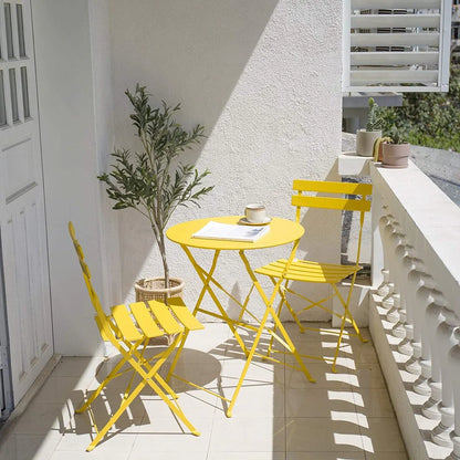 Ensemble bistrot pliant en métal 3 pièces, salon de conversation intérieur/extérieur résistant aux intempéries pour patio, cour, jardin