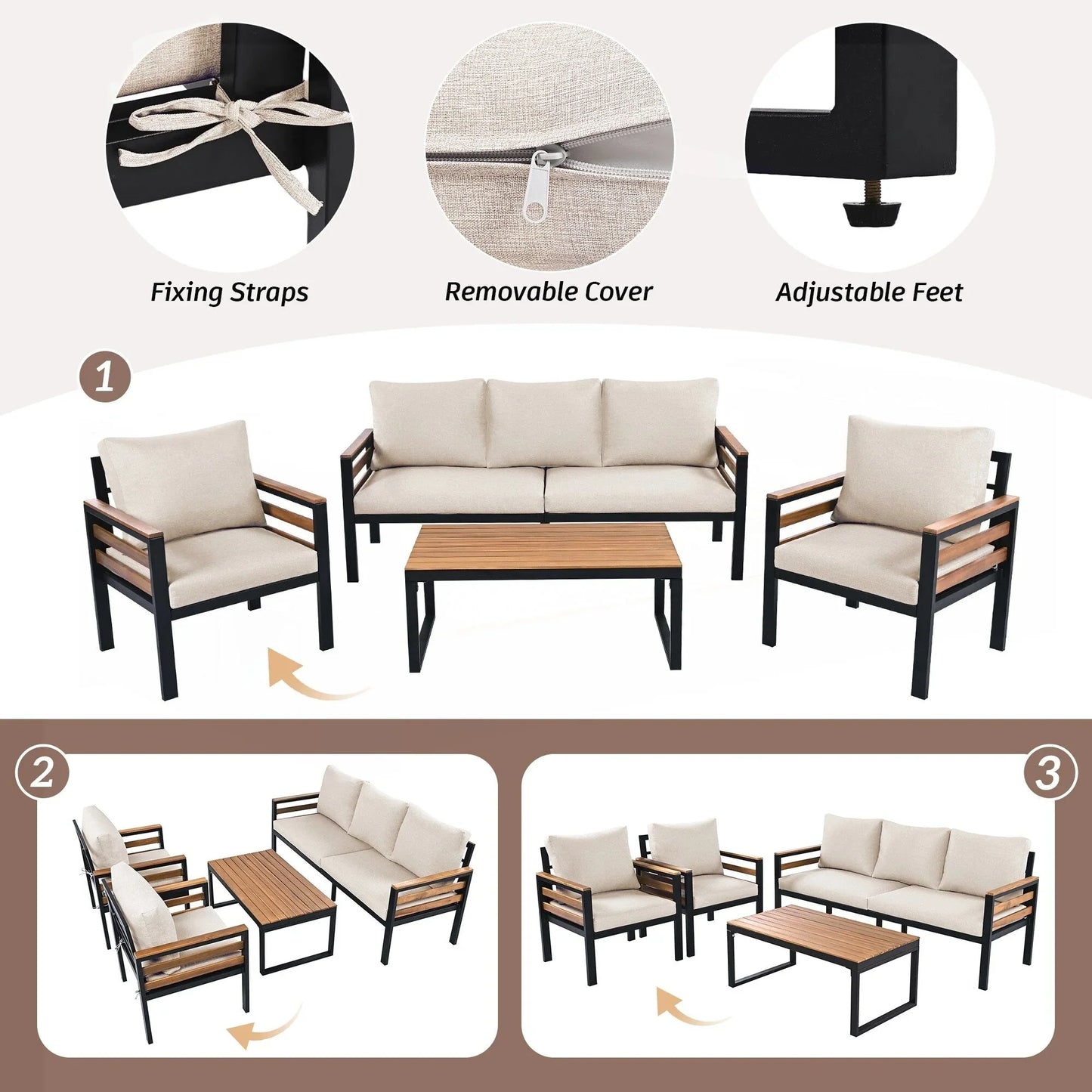 Ensemble de canapé de jardin 4 pièces