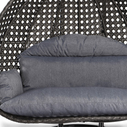 LeisureMod Fauteuil suspendu œuf 2 places avec support - Balançoire / hamac de patio en rotin osier pour extérieur/intérieur avec coussins