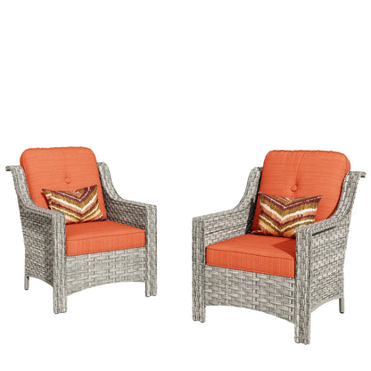 HOOOWOOO Ensemble de 2 chaises de patio extérieures en osier et rotin à dossier haut