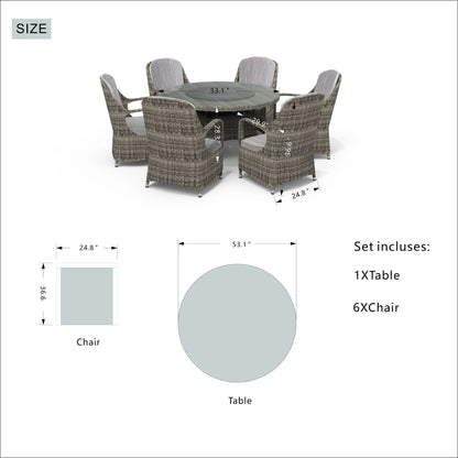Ensemble de salle à manger rond 7 pièces en rotin tressé d'extérieur avec coussins par Moda Furnishings