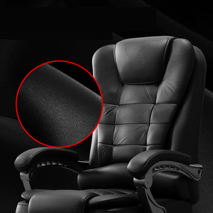 Chaise de bureau pivotante ergonomique en cuir noir avec repose-pieds