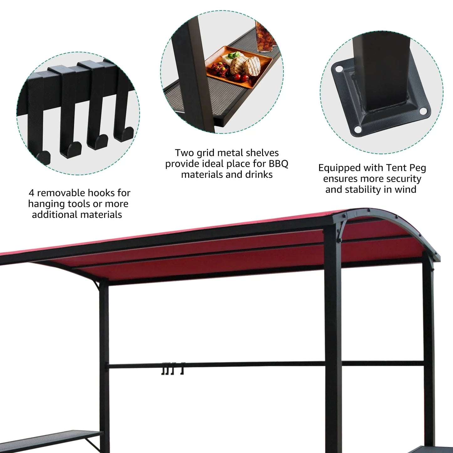 Abri barbecue en acier avec auvent, 1,5 x 2,4 m