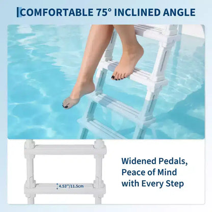 Échelle de piscine robuste à 5 marches avec double main courante Marches antidérapantes en PE résistant Capacité de 180 kg Convient aux piscines enterrées et hors sol de 122 à 137 cm