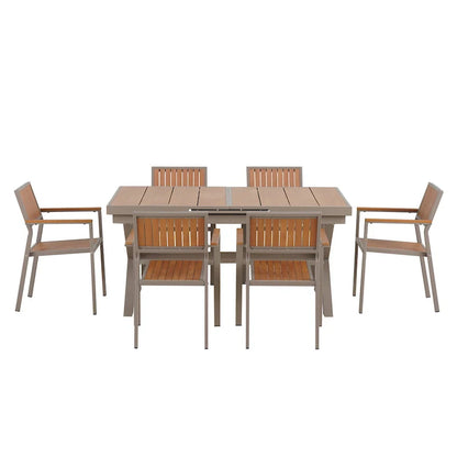 Ensemble de salle à manger d'extérieur extensible 7 pièces avec table extensible et 6 fauteuils