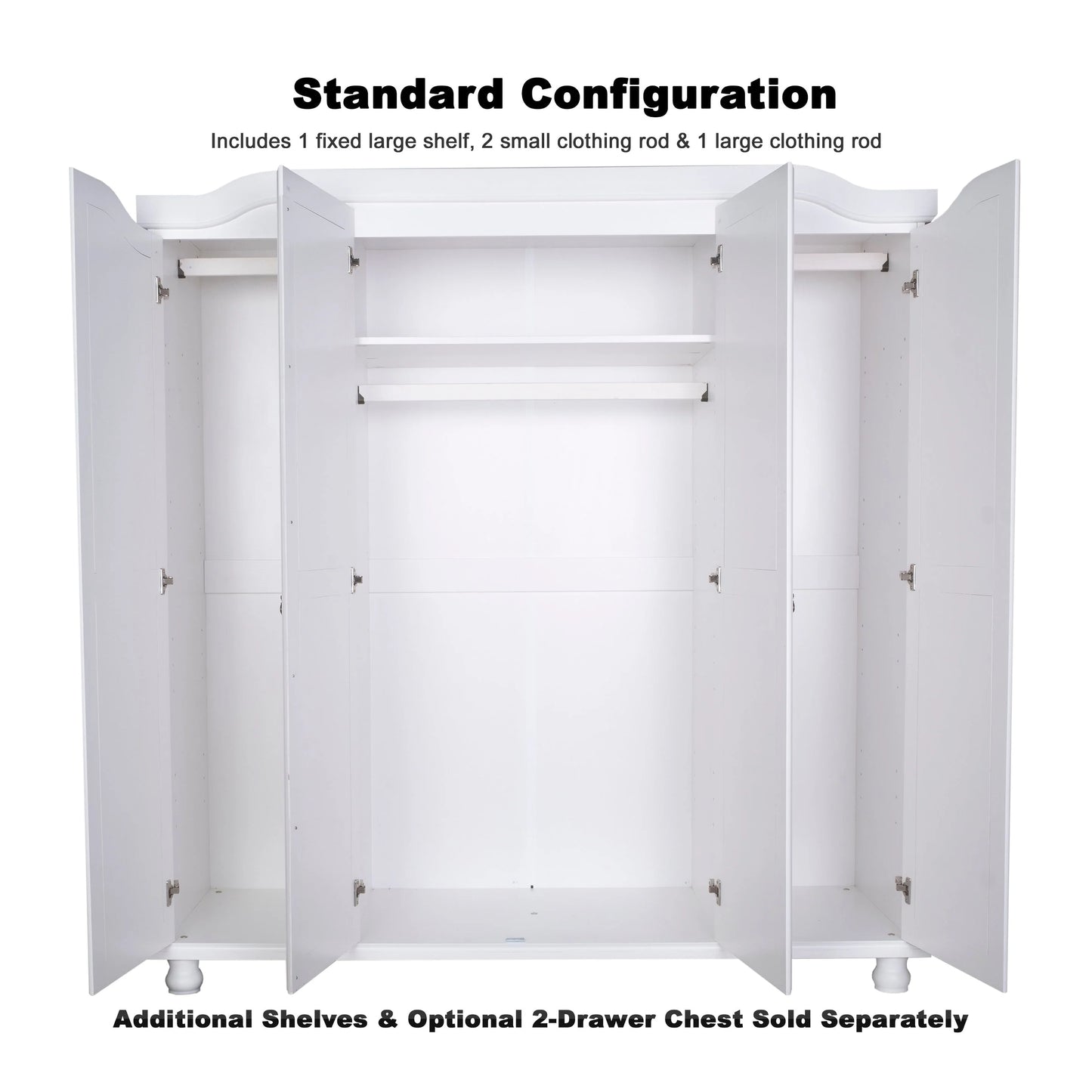 Palace Imports Kyle Armoire 4 portes 100 % en bois massif avec portes en bois massif ou portes miroir