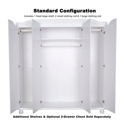 Palace Imports Kyle Armoire 4 portes 100 % en bois massif avec portes en bois massif ou portes miroir
