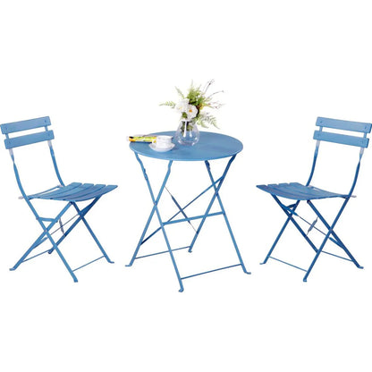 Ensemble bistrot pliant en métal 3 pièces, salon de conversation intérieur/extérieur résistant aux intempéries pour patio, cour, jardin