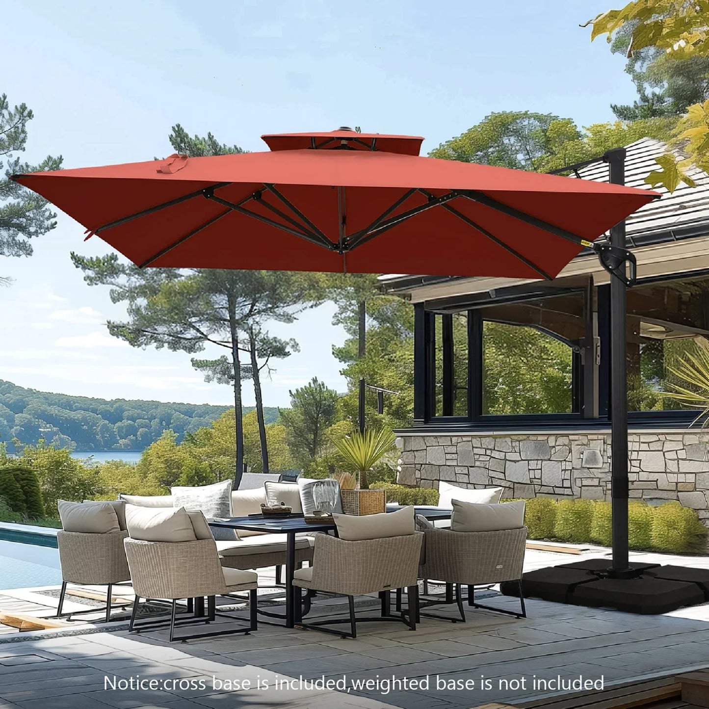 MAISON ARTS Parasol déporté hydraulique automatique 3,6 m avec mât en aluminium et rotation à 360 degrés