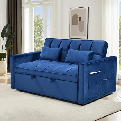 Causeuse futon moderne en velours avec dossier inclinable et poches, 2 places ??Gris foncé / Gris clair / Bleu / Noir