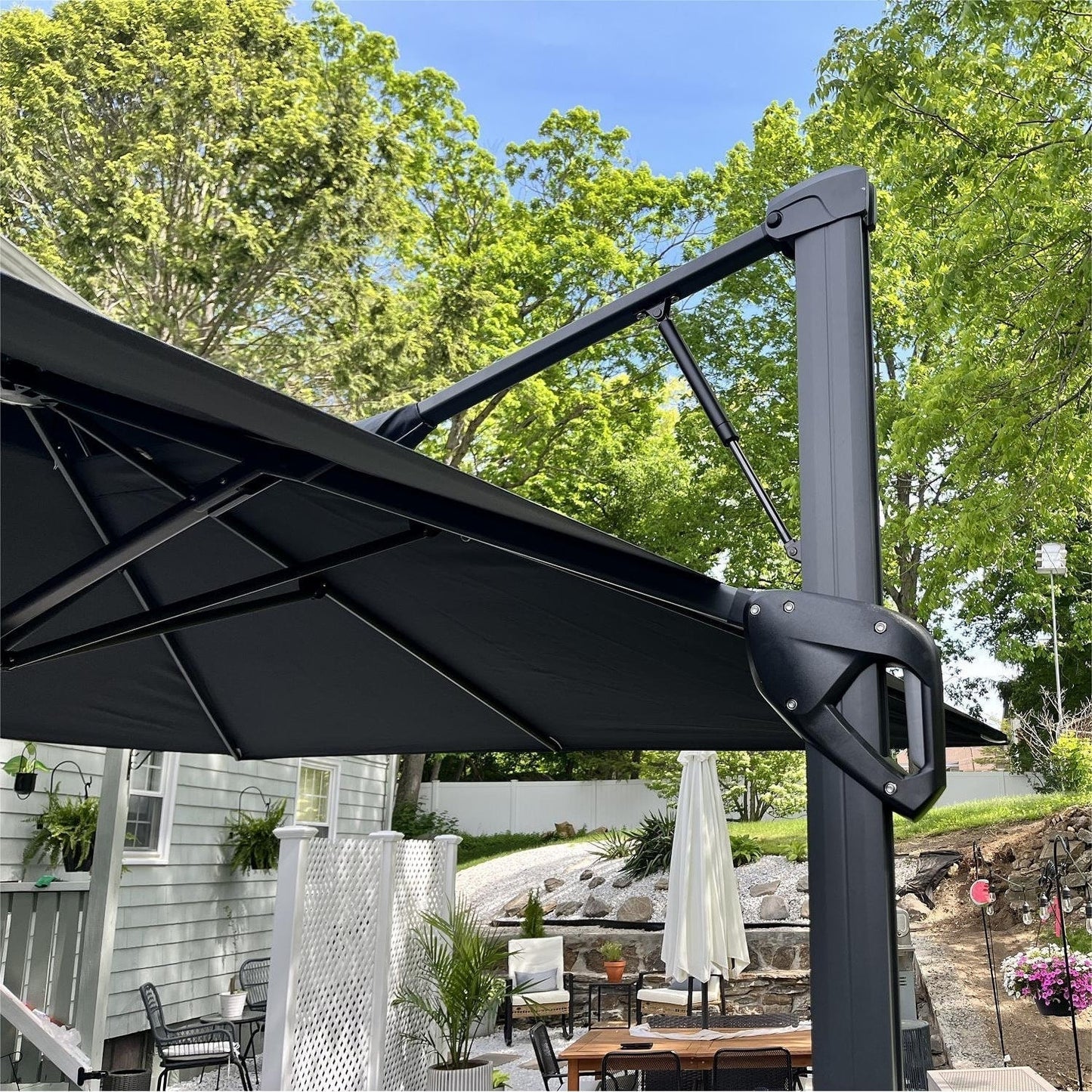 MAISON ARTS Parasol déporté hydraulique automatique 3,6 m avec mât en aluminium et rotation à 360 degrés