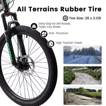 VTT Okak 26 pouces avec freins à disque, vélo adulte 21 vitesses avec cadre durable et double amortissement arrière, vélo pour le cyclisme sur route en ville
