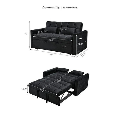 Causeuse futon moderne en velours avec dossier inclinable et poches, 2 places ??Gris foncé / Gris clair / Bleu / Noir