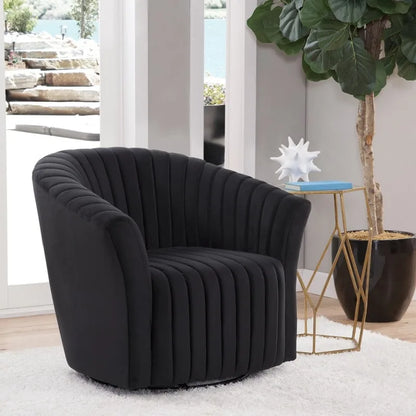 Fauteuil d'appoint pivotant à 360° en velours, un siège – Noir / Gris poivre / Caraïbes