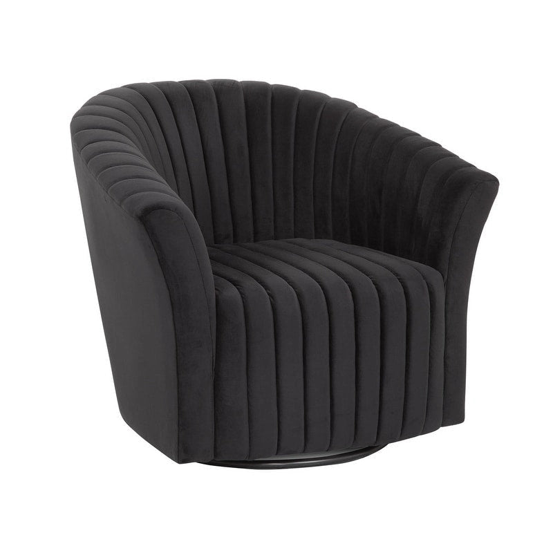 Fauteuil d'appoint pivotant à 360° en velours, un siège – Noir / Gris poivre / Caraïbes