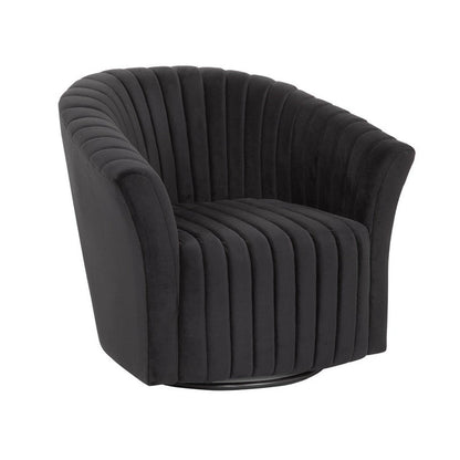 Fauteuil d'appoint pivotant à 360° en velours, un siège – Noir / Gris poivre / Caraïbes