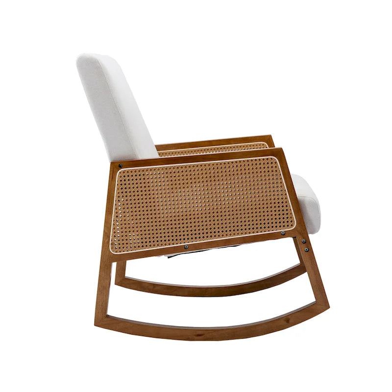 Fauteuil à bascule moderne SEYNAR en cuir PU avec accoudoirs en rotin