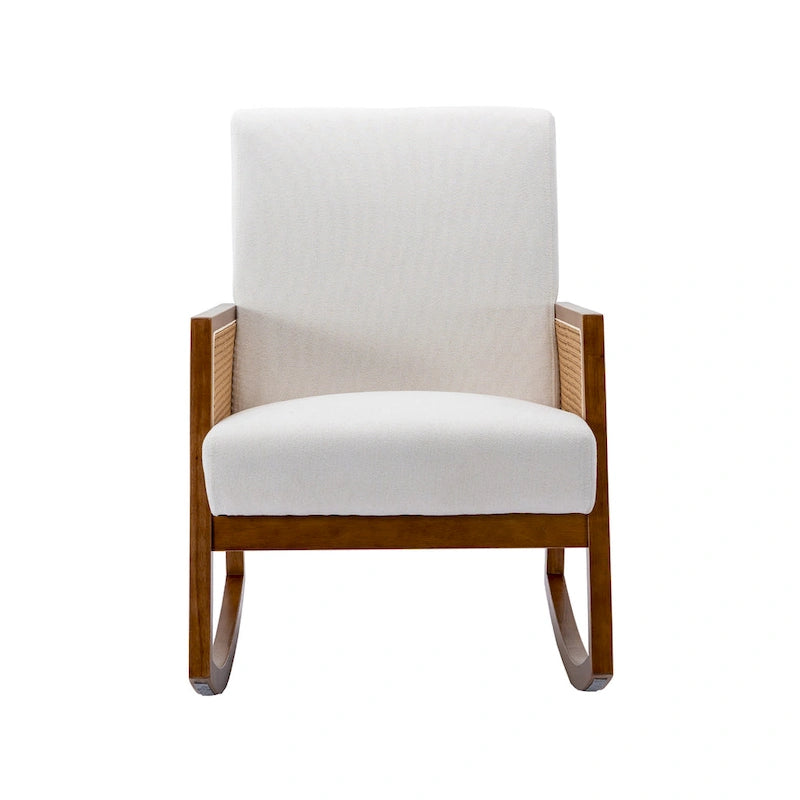 Fauteuil à bascule moderne SEYNAR en cuir PU avec accoudoirs en rotin