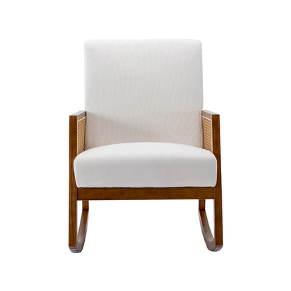 Fauteuil à bascule moderne SEYNAR en cuir PU avec accoudoirs en rotin