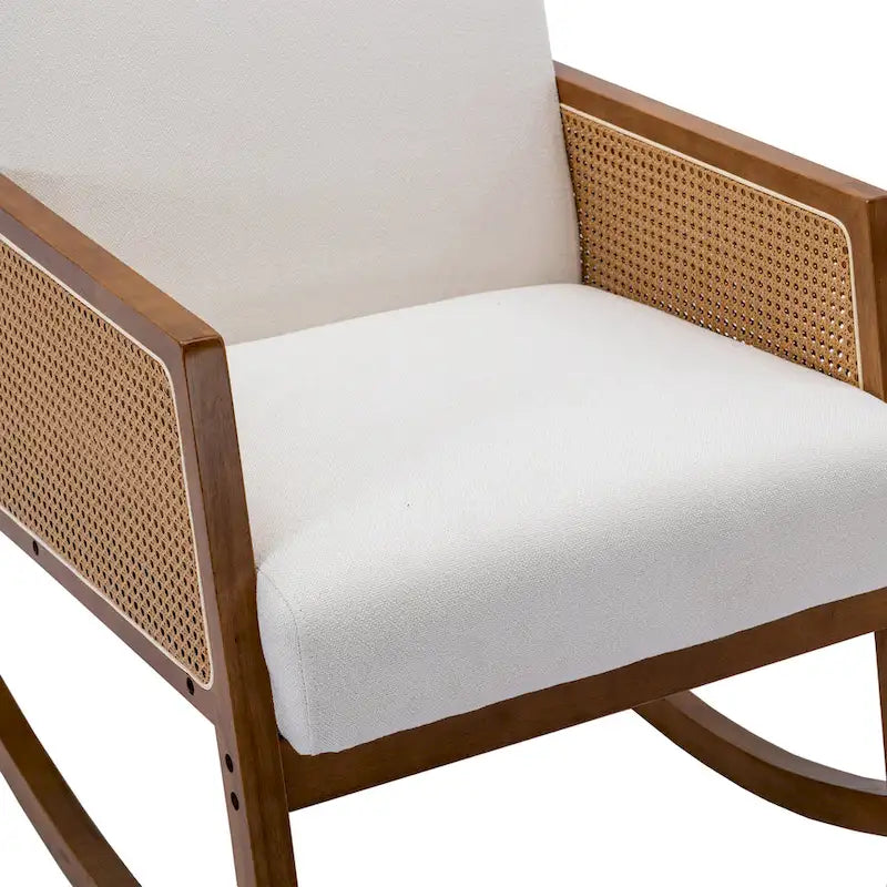 Fauteuil à bascule moderne SEYNAR en cuir PU avec accoudoirs en rotin