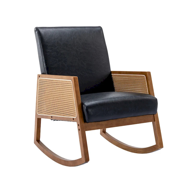 Fauteuil à bascule moderne SEYNAR en cuir PU avec accoudoirs en rotin