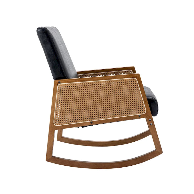 Fauteuil à bascule moderne SEYNAR en cuir PU avec accoudoirs en rotin