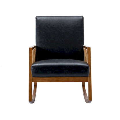 Fauteuil à bascule moderne SEYNAR en cuir PU avec accoudoirs en rotin