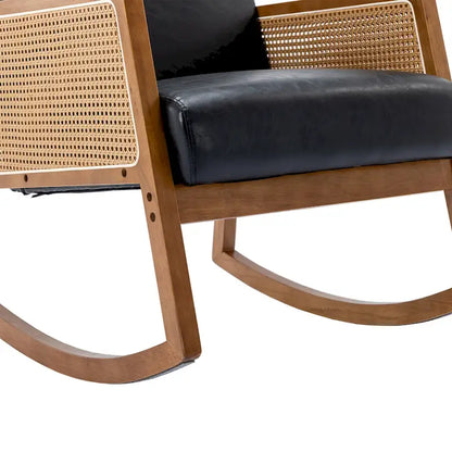 Fauteuil à bascule moderne SEYNAR en cuir PU avec accoudoirs en rotin