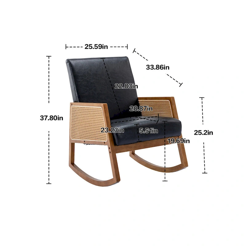Fauteuil à bascule moderne SEYNAR en cuir PU avec accoudoirs en rotin