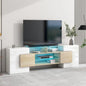 Meuble TV Merax avec 2 étagères en verre illuminées, meuble TV laqué brillant pour téléviseurs jusqu'à 80 pouces - n/a