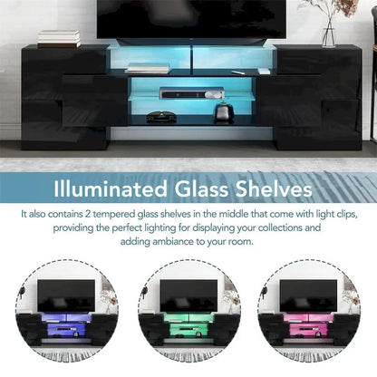 Meuble TV Merax avec 2 étagères en verre illuminées, meuble TV laqué brillant pour téléviseurs jusqu'à 80 pouces - n/a