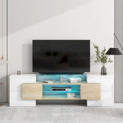 Meuble TV Merax avec 2 étagères en verre illuminées, meuble TV laqué brillant pour téléviseurs jusqu'à 80 pouces - n/a