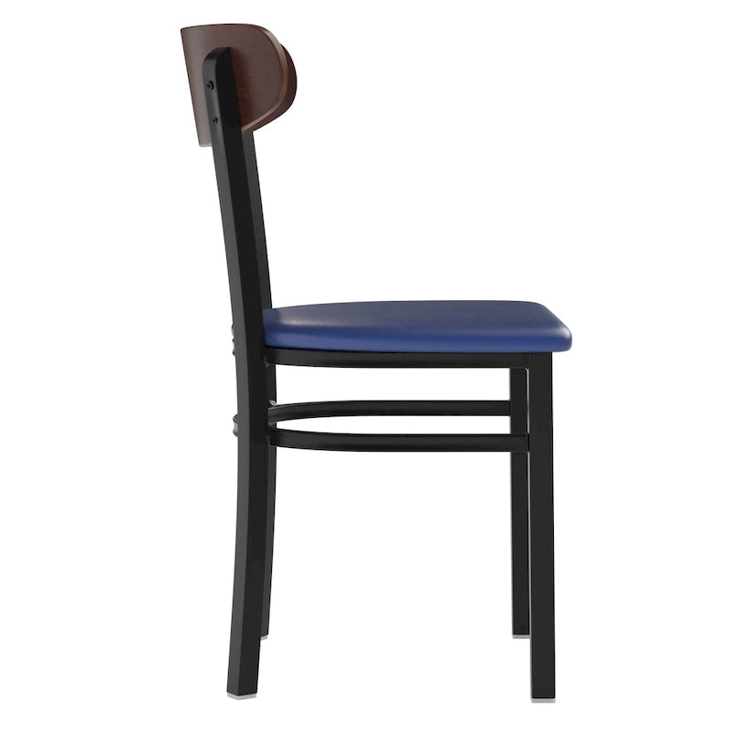 Chaise de salle à manger à dossier en bois courbé, assise en vinyle, individuelle, bouleau naturel / noyer